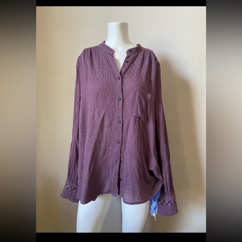 Women's Purple Button-Up Top crochet lace  free people